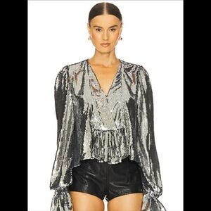 AZEEZA Thistle Wmns XS Silver Sequined Long Sleeve Top Glamcore PartyCore